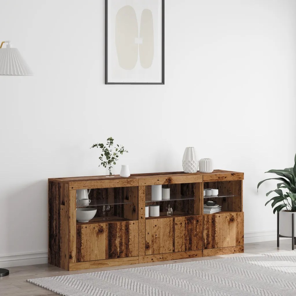 Tálaló LED Fénnyel Régi Fa 162x37x67 cm Mérnöki Fa