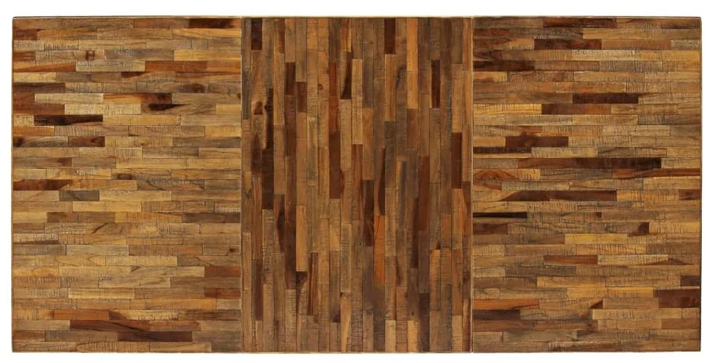Tömör újrahasznosított tíkfa/acél étkezőasztal 180 x 90 x 76 cm
