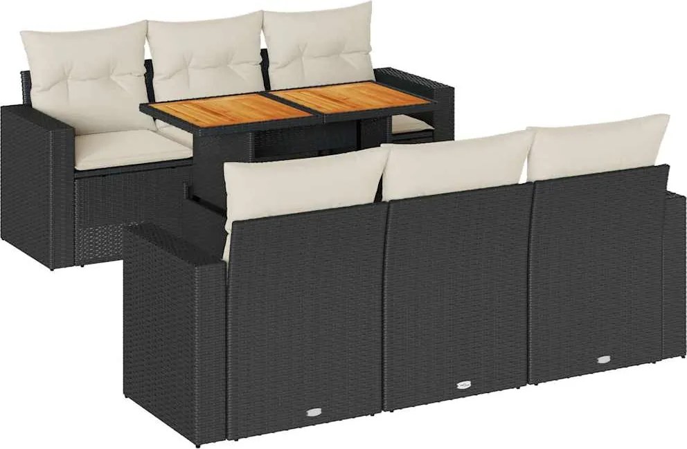 vidaXL 7 részes fekete polyrattan kerti ülőgarnitúra párnával