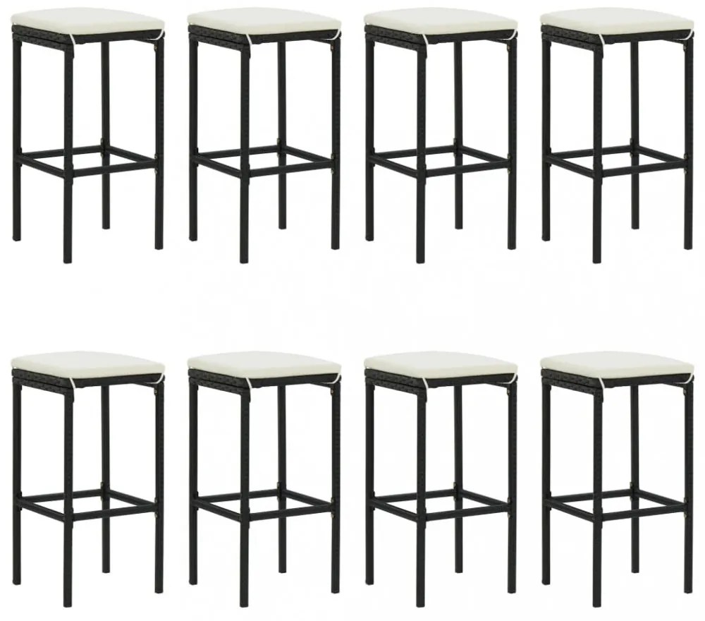9 részes fekete polyrattan kerti bárszett párnával