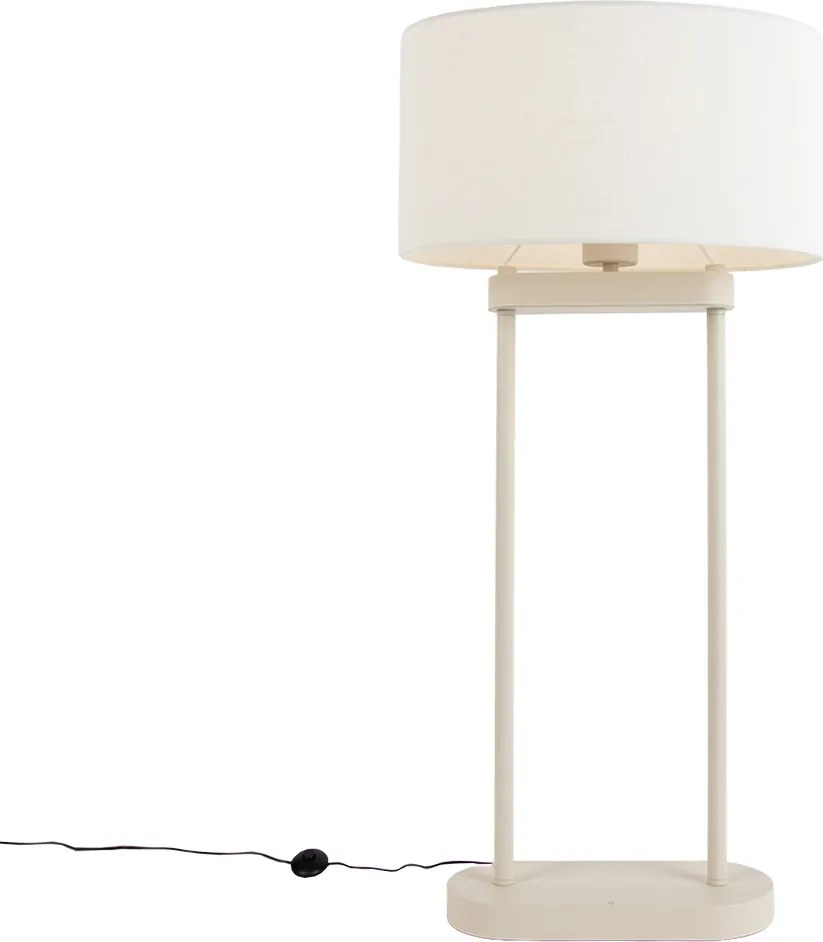 Vloerlamp beige met ovale witte linnen kap 35cm - Thijmen