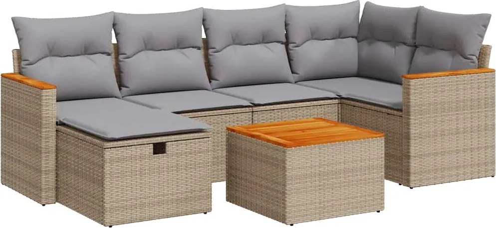 vidaXL 7 részes bézs polyrattan kerti ülőgarnitúra párnákkal
