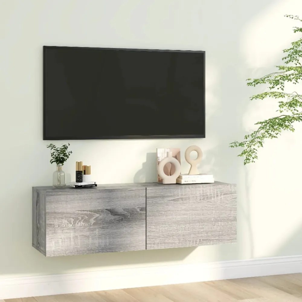 szürke sonoma színű szerelt fa TV-szekrény 100 x 30 x 30 cm