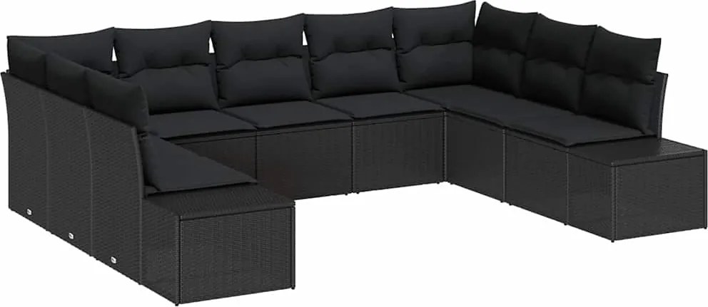 vidaXL Kerti Kanapé Szett párnával 9 pcs Fekete polirattan