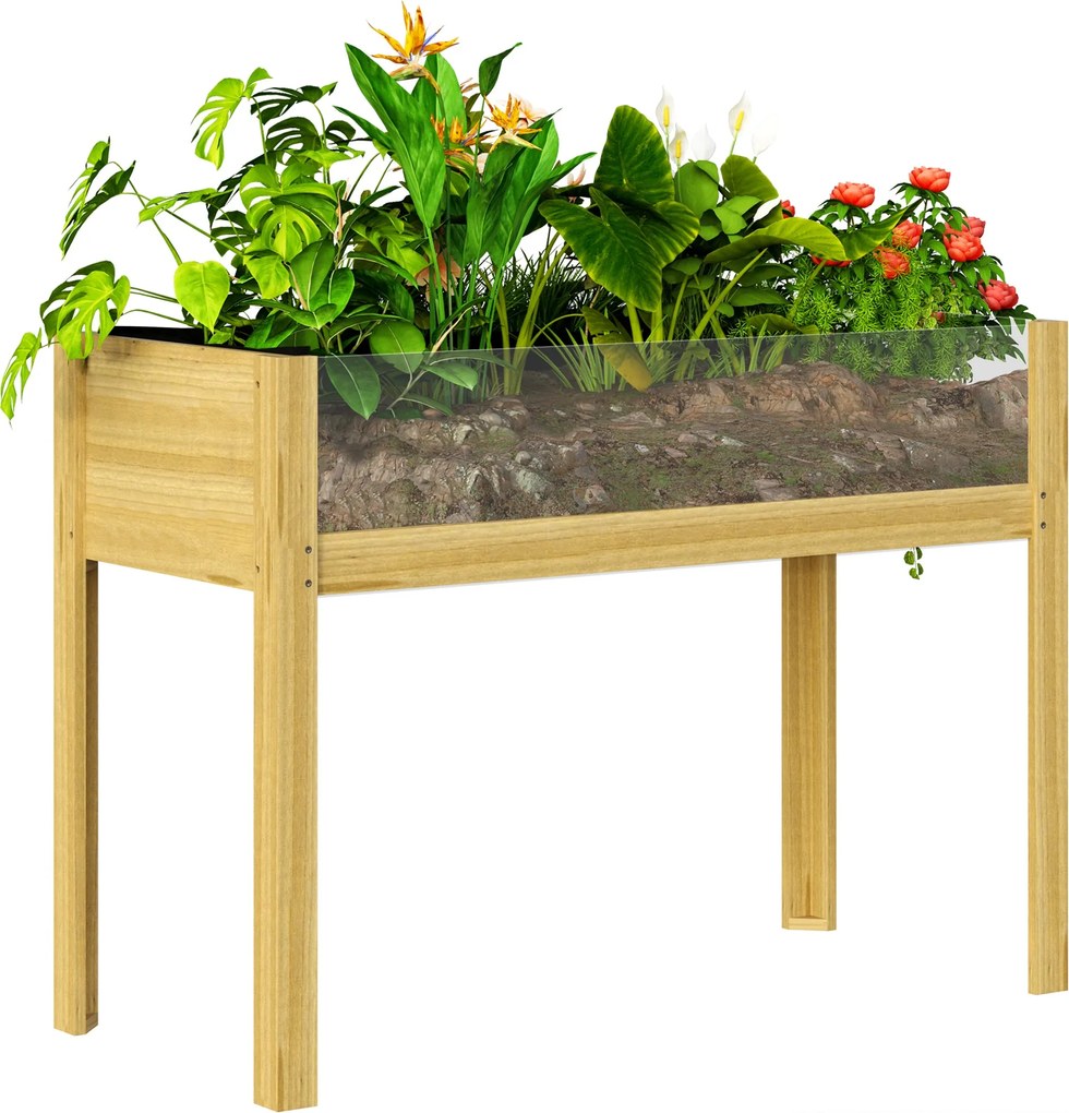 Outsunny Emelt Ültetődoboz Akril Panelek, Leeresztő Nyílások, Fa Ültetődoboz, Időjárásálló Zöldséges Ágyás, Kert Ágyás, Ültetőágyás Kerthez, Balkonhoz