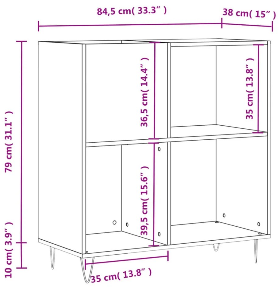 füstös tölgy színű szerelt fa hanglemezszekrény 84,5x38x89 cm