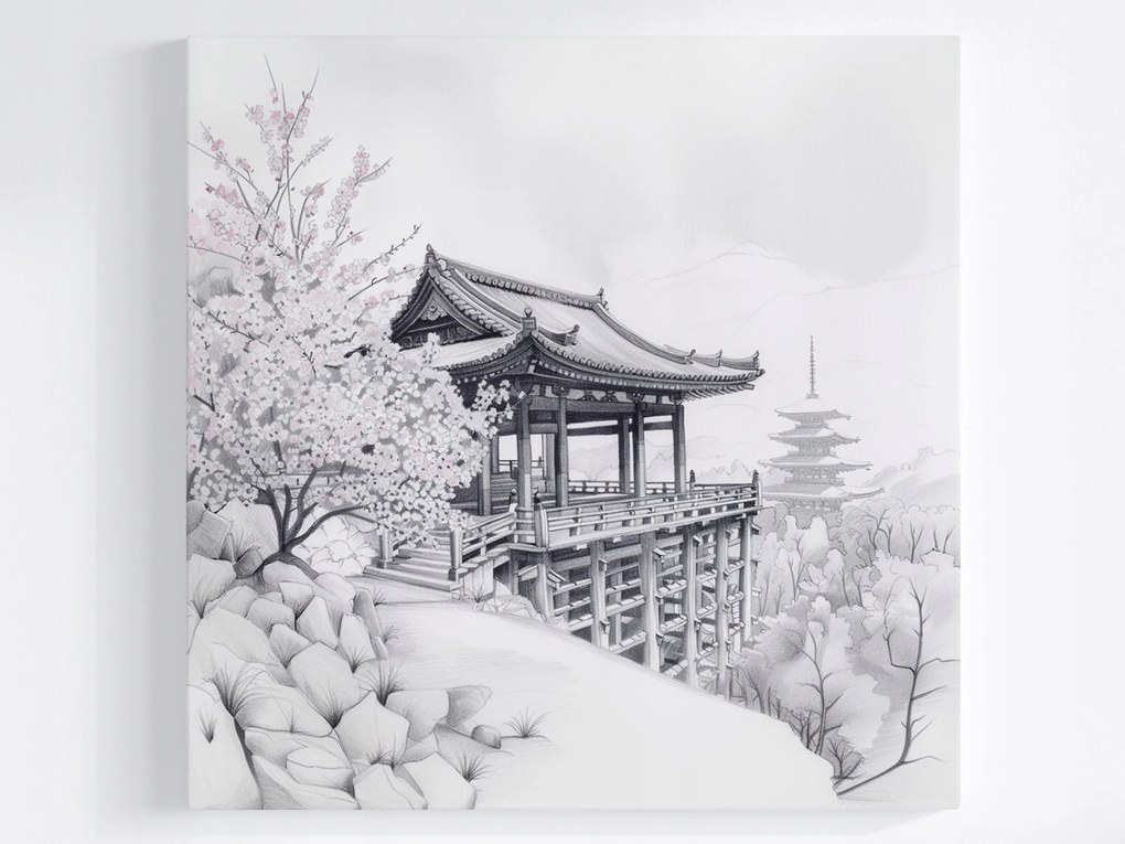 Poszter Tájkép Grafika Park Kert Japán Sakura 40x40