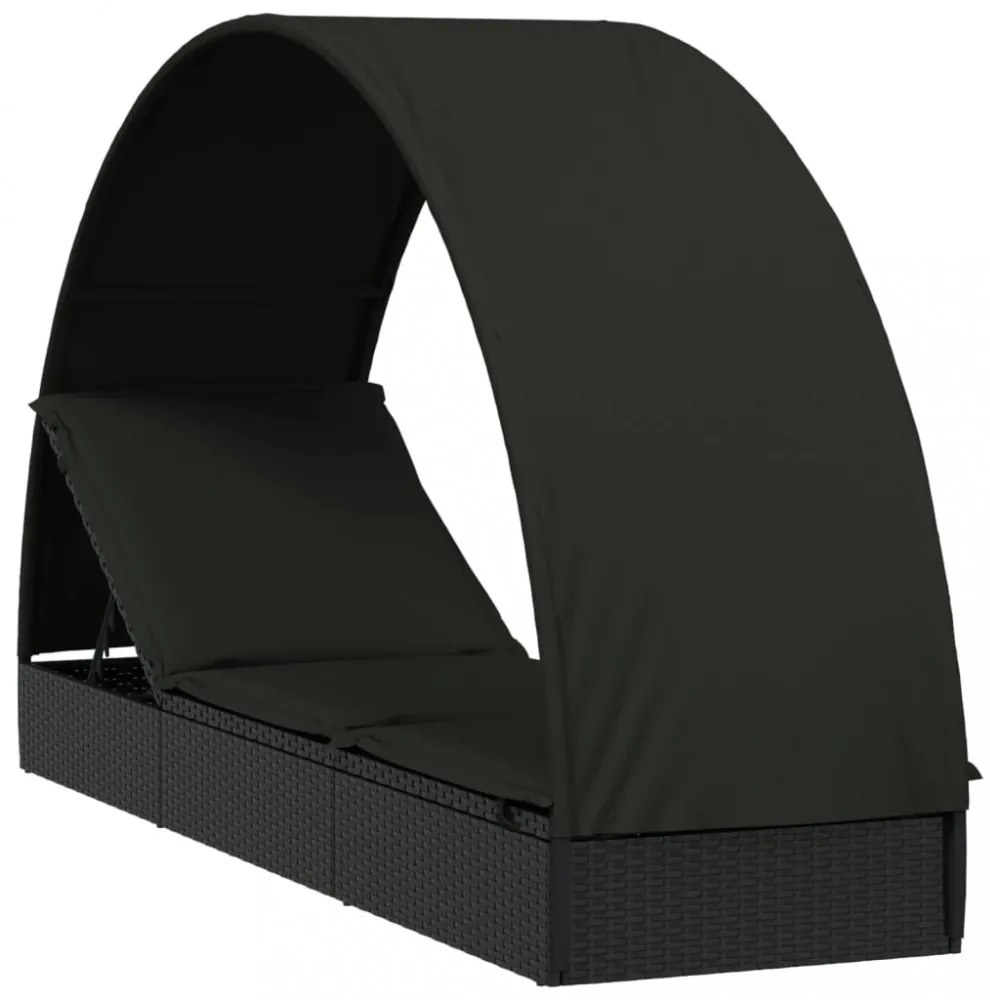 fekete polyrattan napágy kerek tetővel 211 x 57 x 140 cm