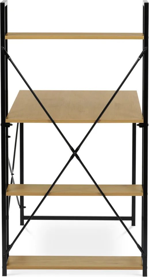 Polcos íróasztal, MDF, tölgy dekor, fekete fém GD-520