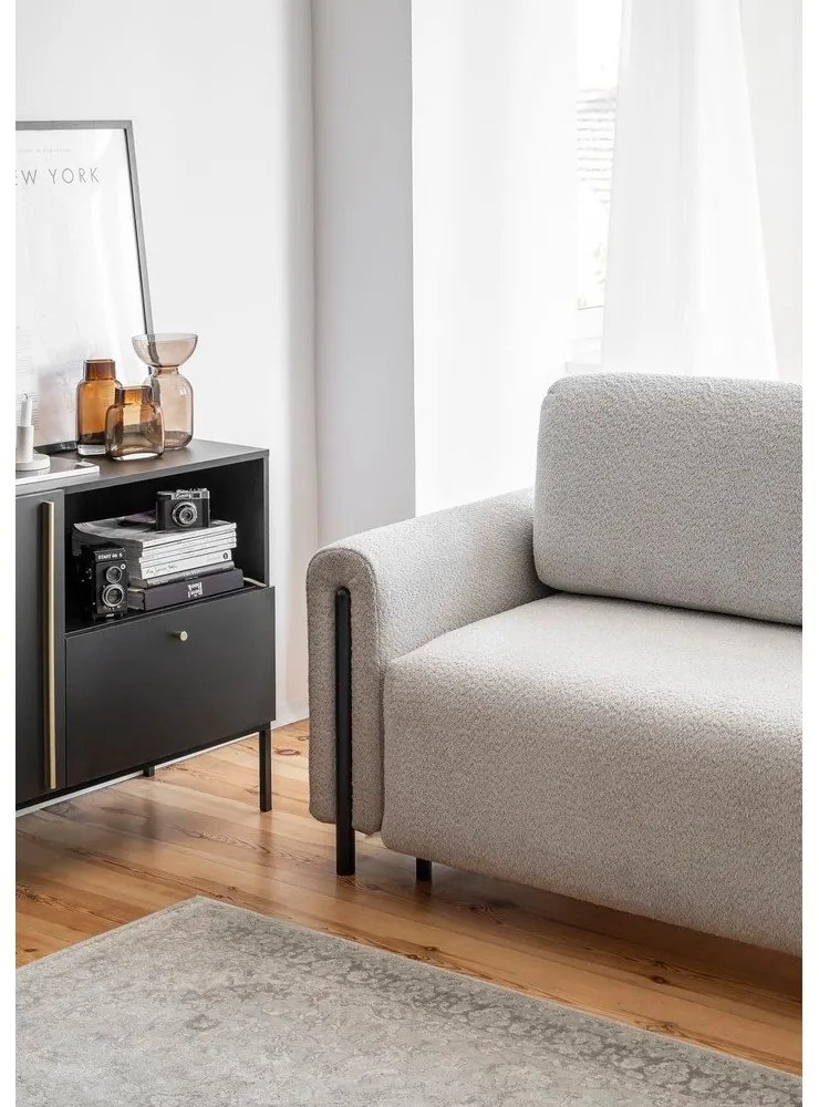 Világosszürke buklé kinyitható-tárolóhelyes kanapé 244 cm Arcadova – ELTAP