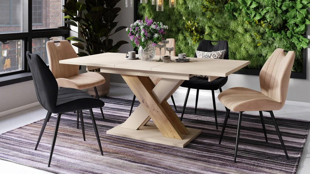 Mazzoni KARO Bézs (Pezsgő)/Artisan Tölgy - MODERN 180 cm-re BŐVÍTHETŐ ASZTAL!