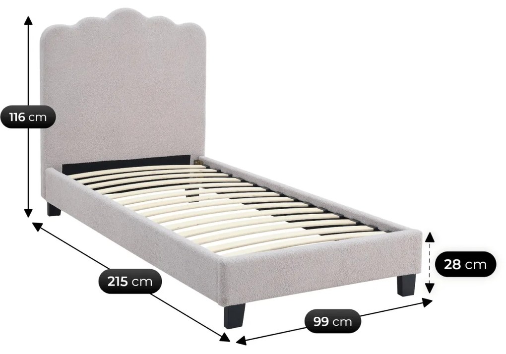 Szürke Bouclé Kárpitozott Ágy 90x200 CRATER