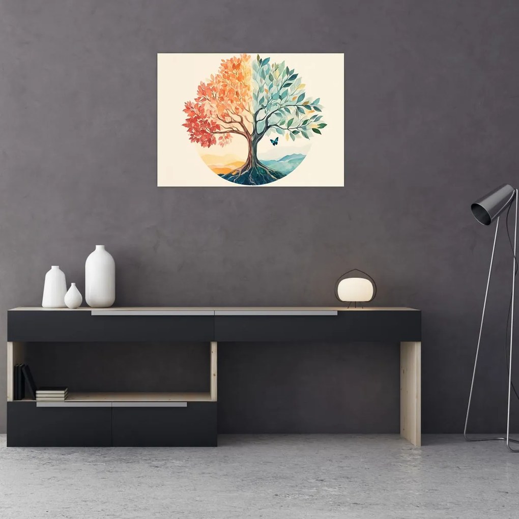Kép – Duális fa pillangóval (70x50 cm)
