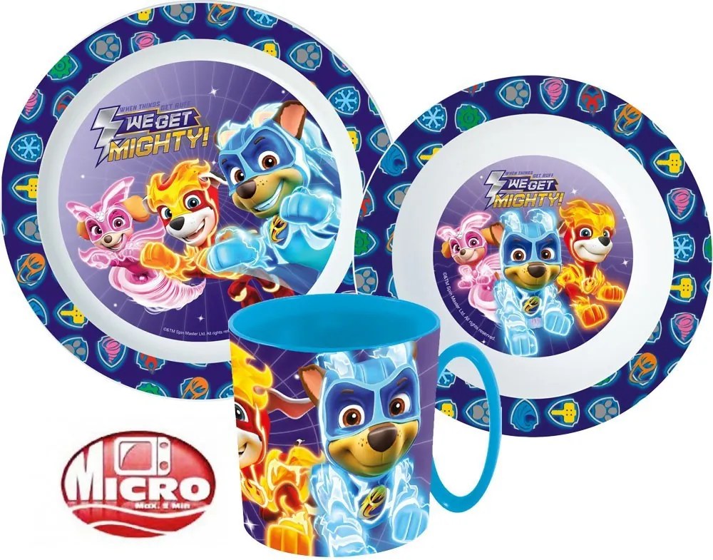 Mancs Őrjárat Mighty Pups étkészlet, micro műanyag szett bögrével 350 ml