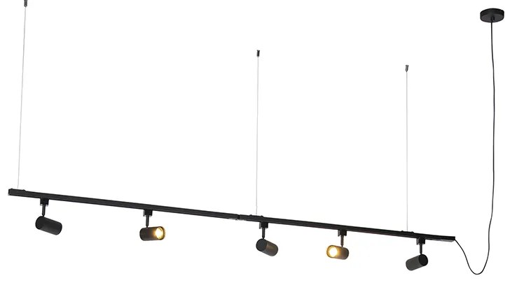 Modern függesztett sínrendszer 5 spotlámpával fekete 1 fázisú - Iconic Jeana