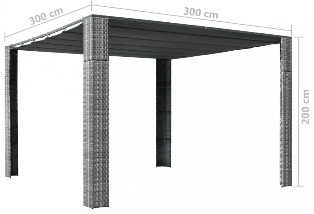szürke és antracit polyrattan pavilon tetővel 300x300x200 cm