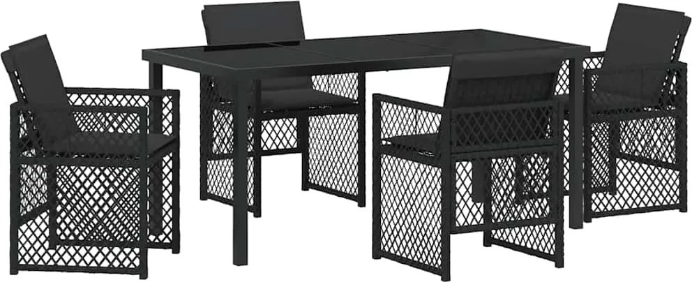 vidaXL Kert étkező szett 5 pcs Fekete polirattan