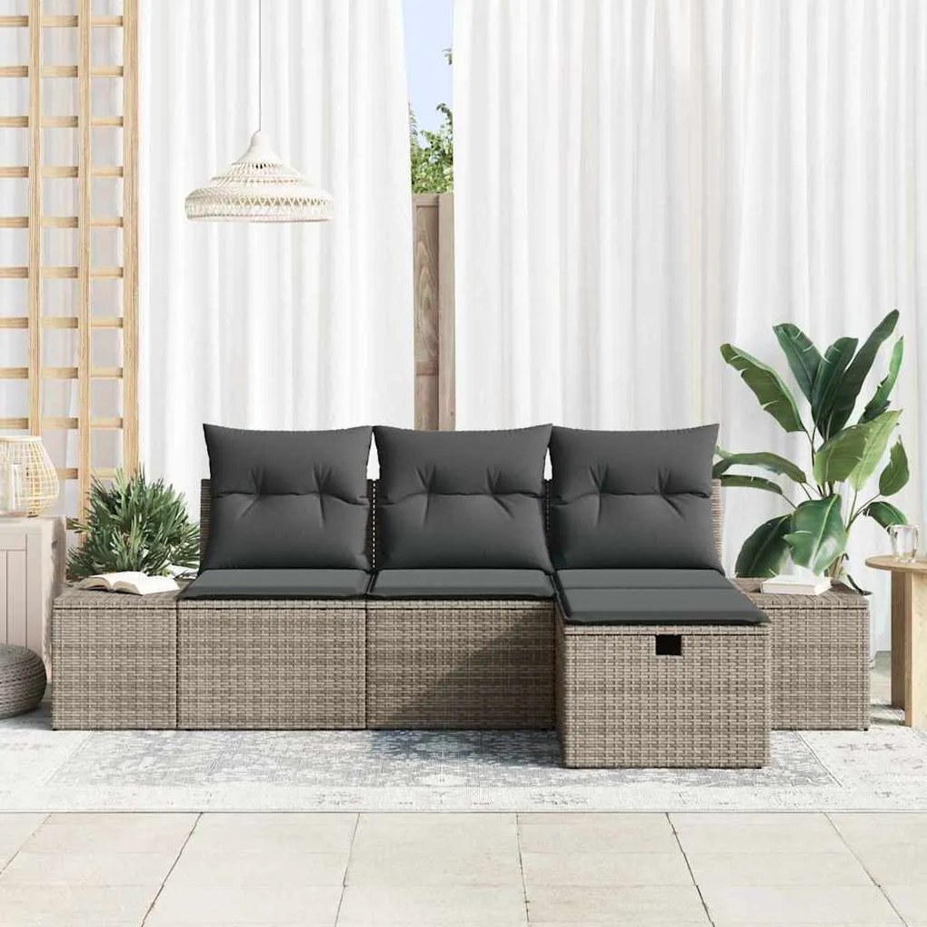 Kerti Kanapé Szett 4 pcs Szürke 55 x 62 x 69 cm Poli rattan