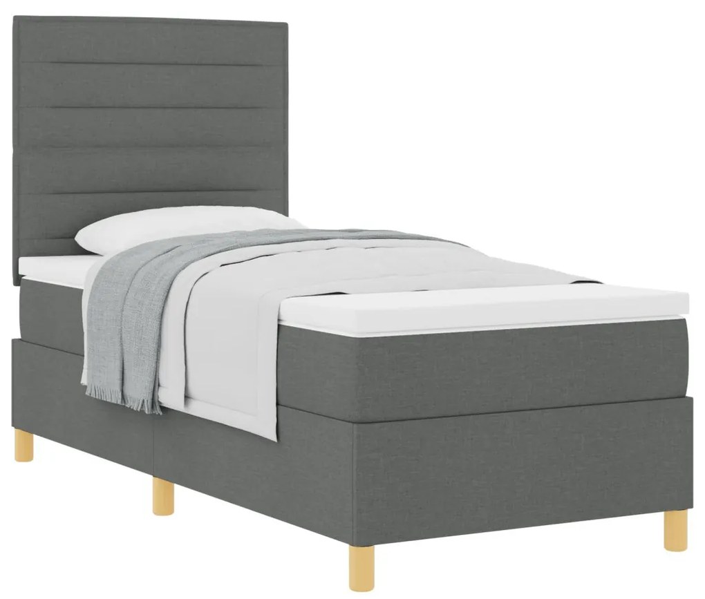 Box Spring Ágy Matraccal Sötétszürke 90x200 cm Szövet
