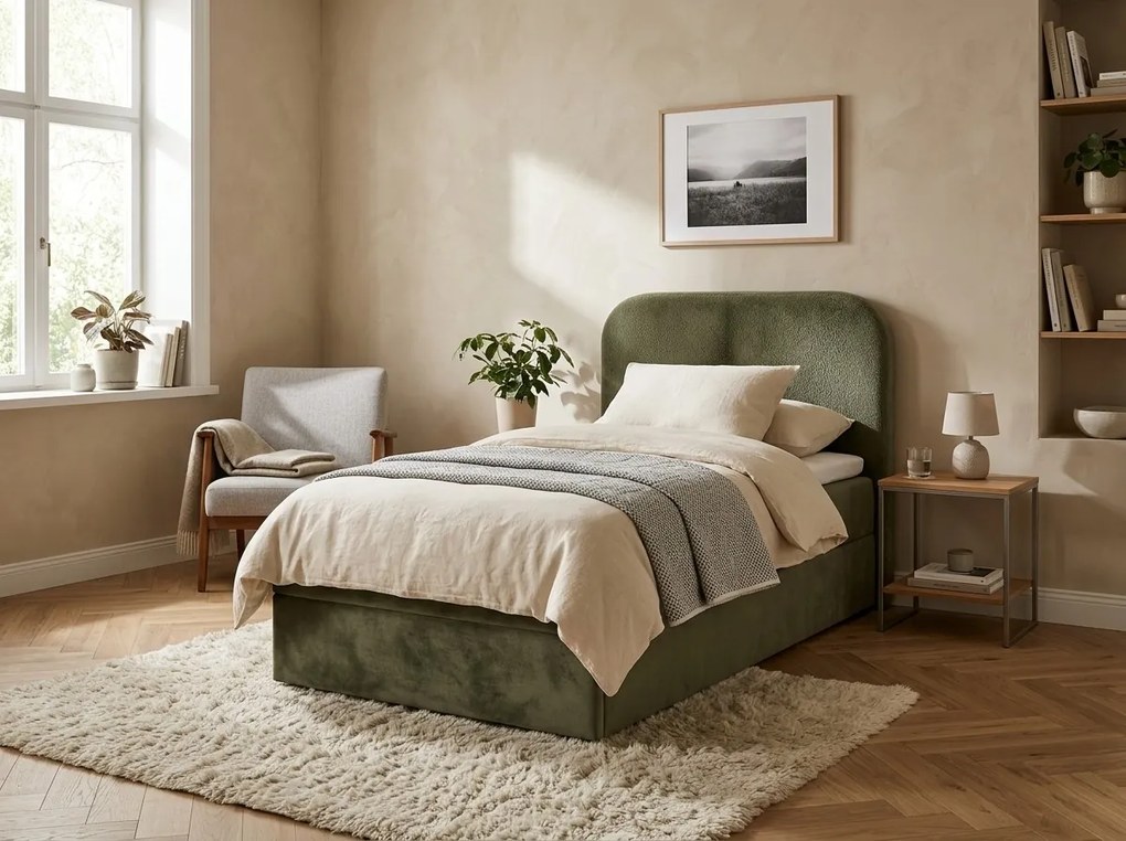 Kárpitozott boxspring ágy FORENA 90x200 cm sötétzöld Matrac: Bonell rugós matrac