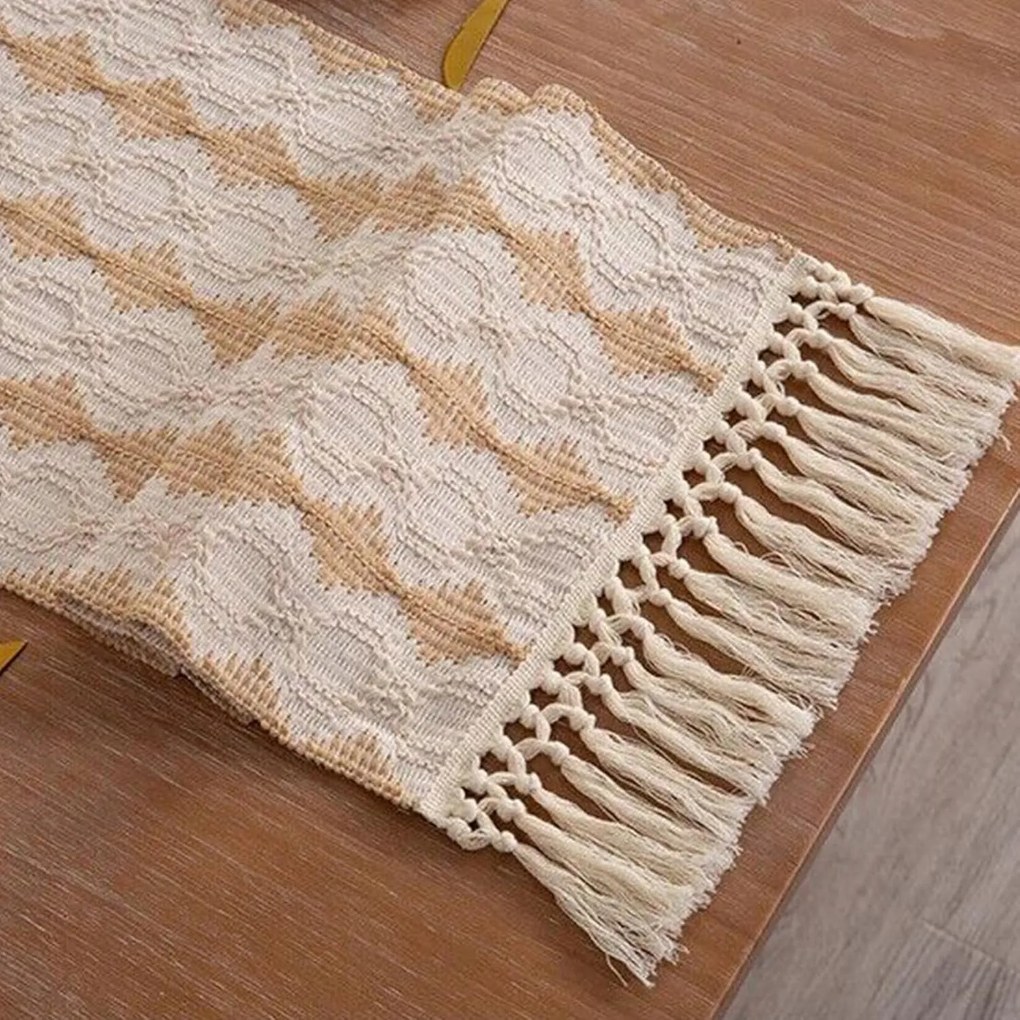 Asztali Futópad Rusztikus 33x220cm Dekoratív Abrosz Pamut Len Krém