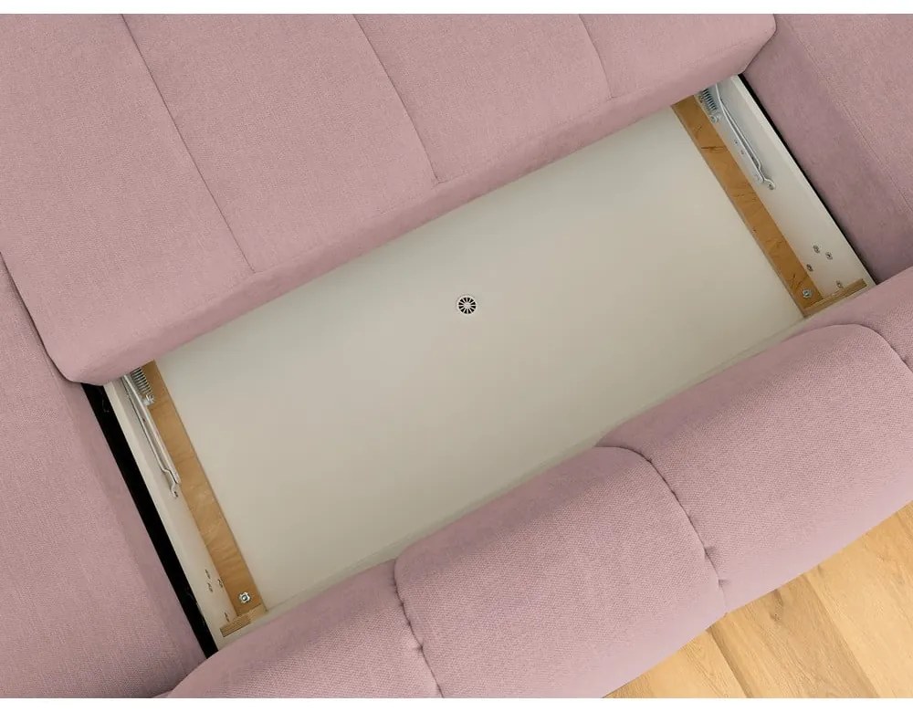 Rózsaszín kinyitható-tárolóhelyes sarokkanapé (bal oldali-U alakú) Fuji – Bobochic Paris