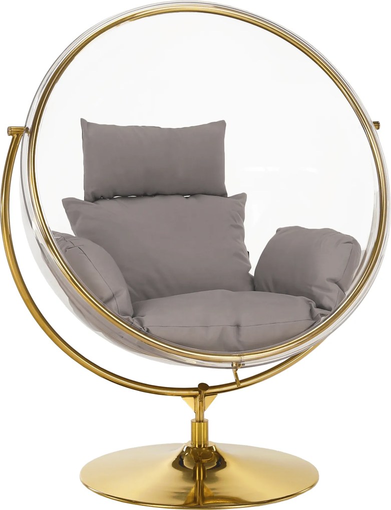 Függő fotel állvánnyal, átlátszó/arany/szürke, BUBBLE NEW TYP 2
