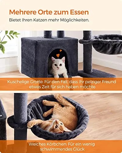 Macska kaparóoszlop, többszintes 135 cm macska kaparófa, sötétszürke