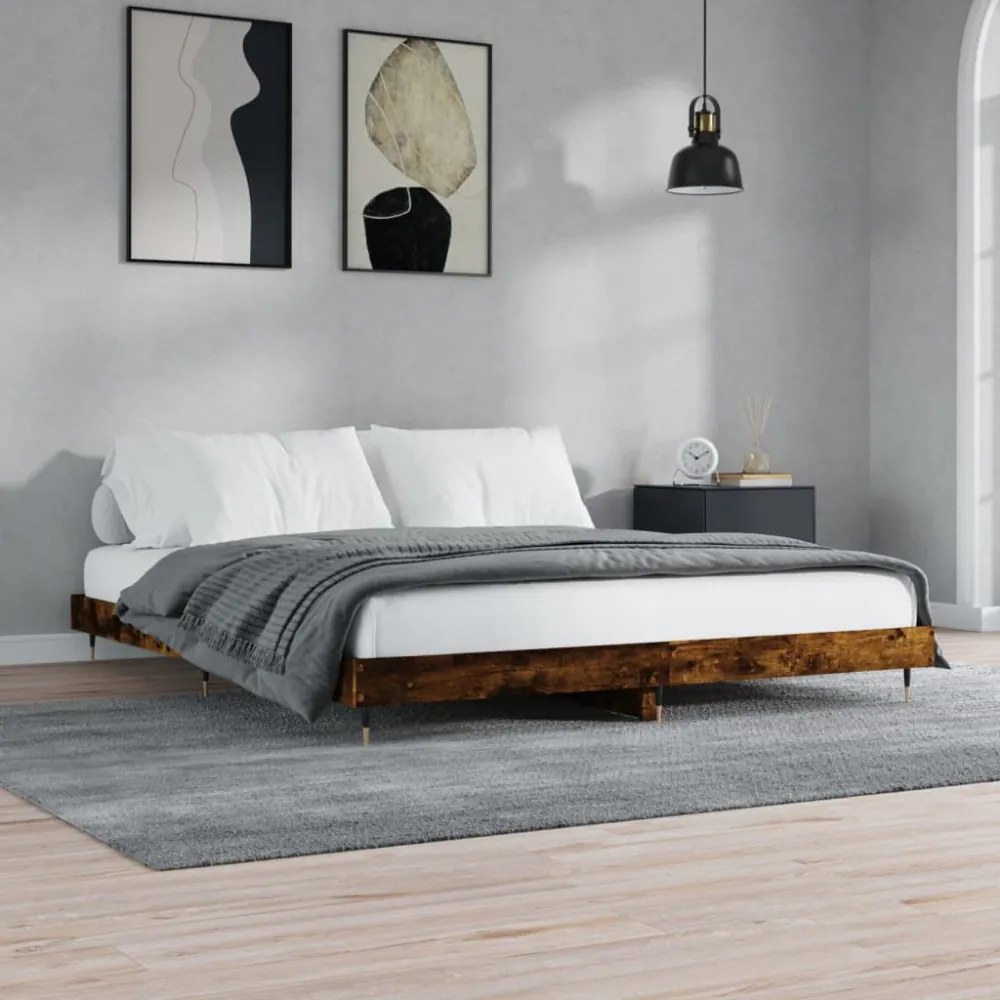füstös tölgy színű szerelt fa ágykeret matrac nélkül 200x200 cm