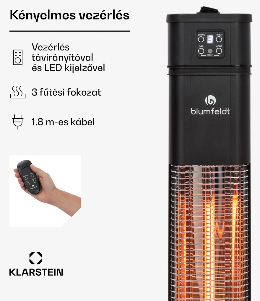 Blumfeldt Heat Guru Plus, infravörös hősugárzó, 2000 W, 3 fűtési fokozat, távirányító, fekete