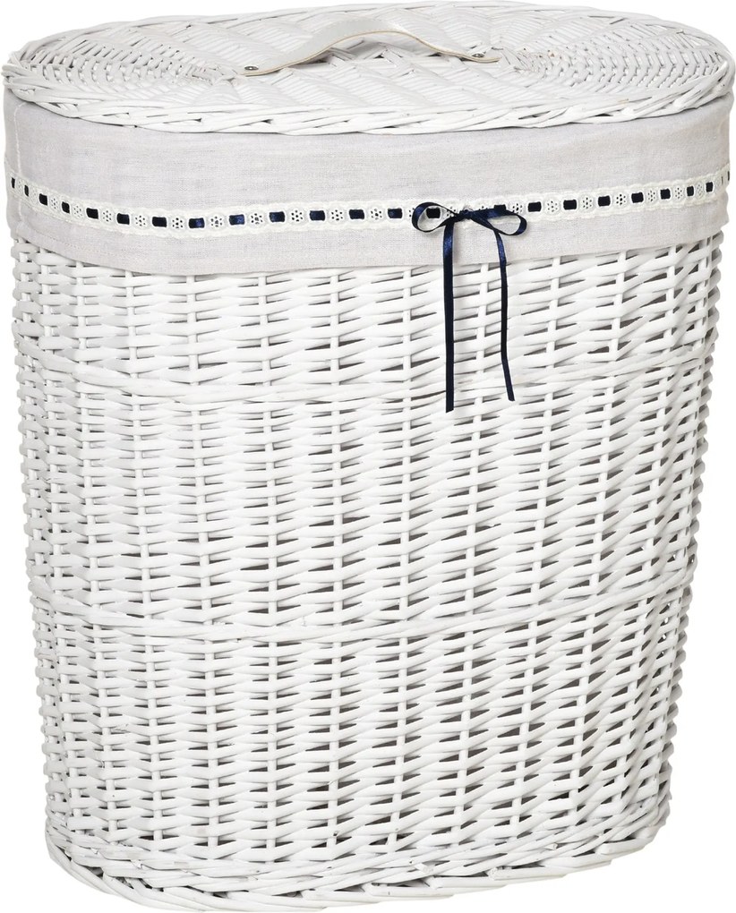 HOMCOM Rattan Mosókosár Fedéllel, Mosásra Használható Belső Táska, 15kg Szennyes Ruhát Tart | Aosom