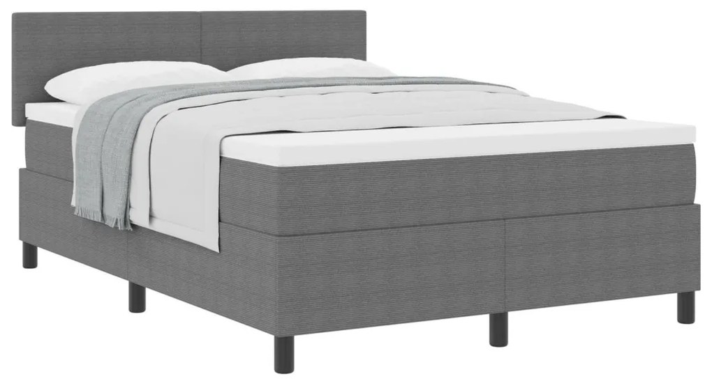 Box Spring Ágy Matrac Közép Szürke 160x200 cm Kordbársony Anyag