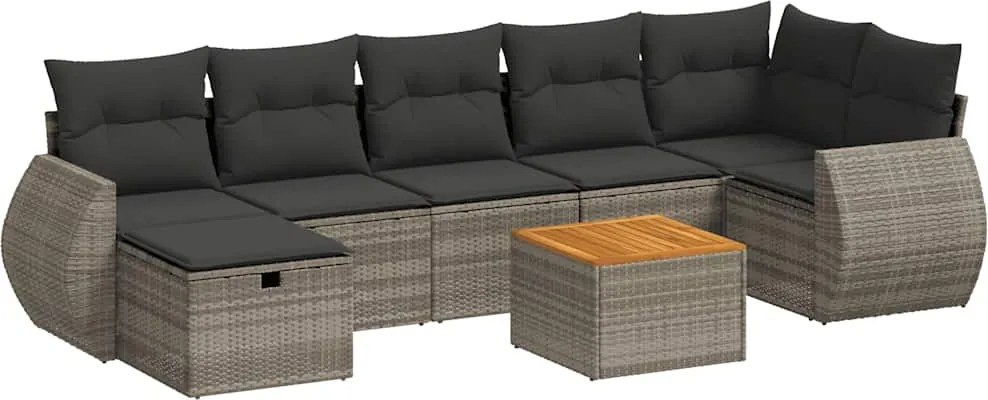 vidaXL 8 részes szürke polyrattan kerti ülőgarnitúra párnákkal
