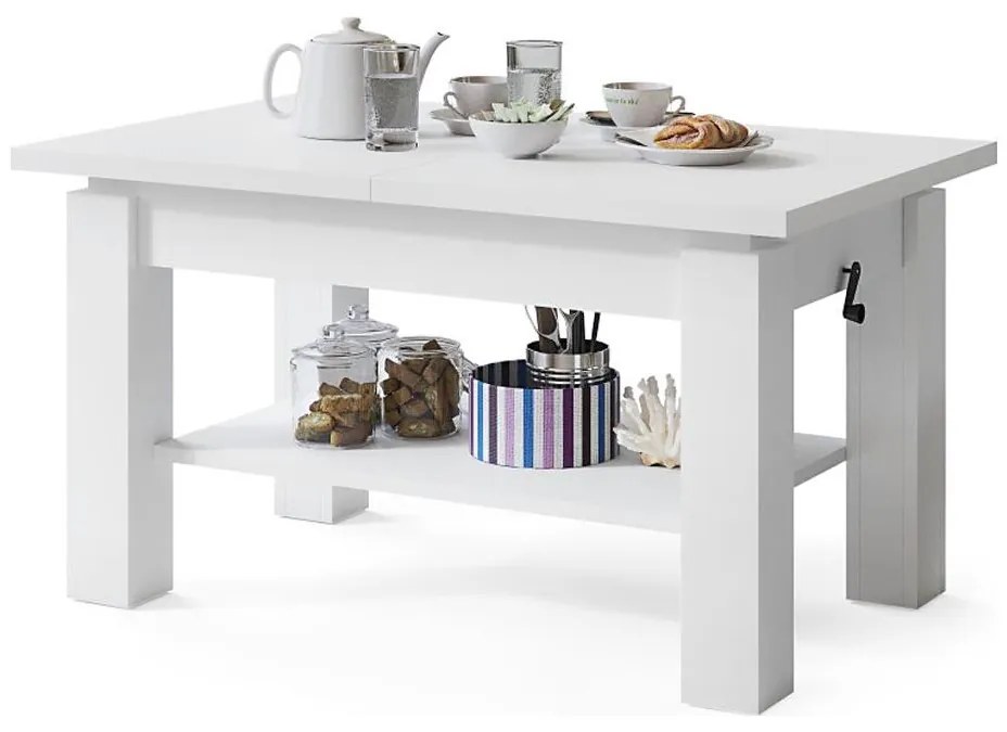 Fehér ADONIS kihúzható konferencia- és étkezőasztal polccal