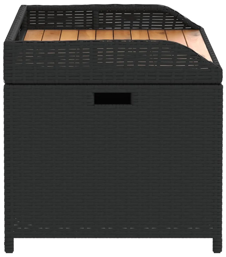 Fekete polyrattan és akácfa tárolópad 100 x 50 x 52 cm