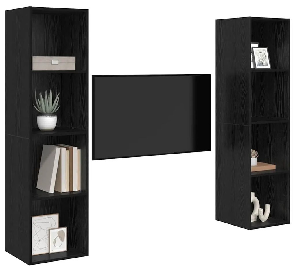 TV szekrény 2 pcs Fekete 37 x 37 x 142.5 cm Faanyag