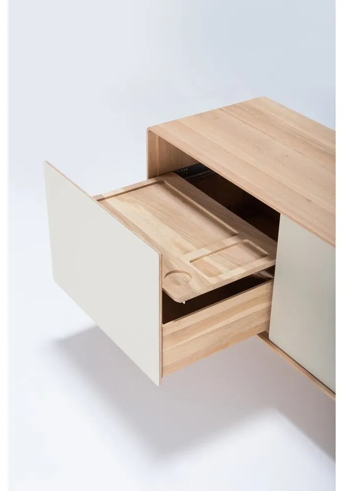 Fehér-natúr színű tölgyfa TV-állvány 180x64 cm Fina – Gazzda