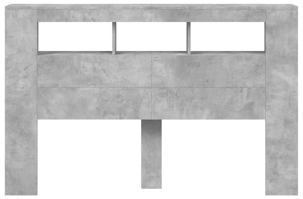 betonszürke szerelt fa LED-es fejtámla 160x18,5x103,5 cm