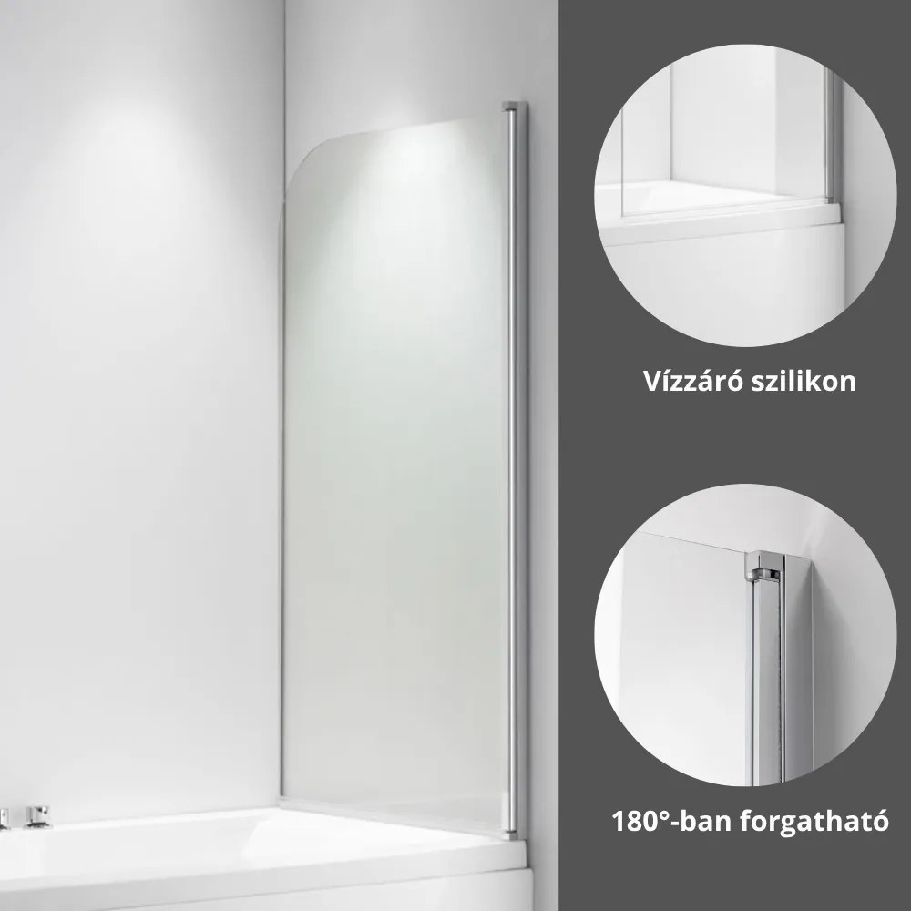 Stuxi Ravenna 75x140 cm 1 szárnyú kádparaván, 6 mm vízlepergető üveg, króm