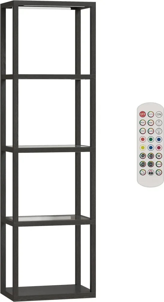 Állólámpa RGB üvegpolcokkal, 4-szintes LED állólámpa távirányítóval, fekete