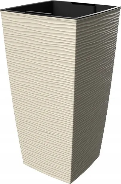 Kis virágtartó betéttel Aurora Bézs, vízszintesen bordázott 23x23cm, magasság 46cm