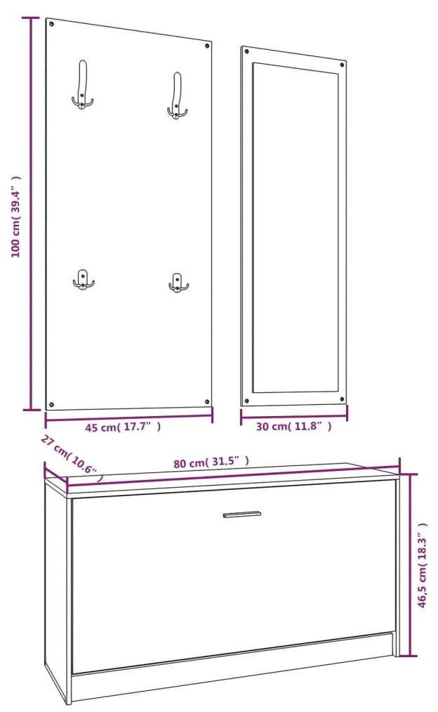 3 az 1-ben cipősszekrény szett sonoma tölgyfa mintával
