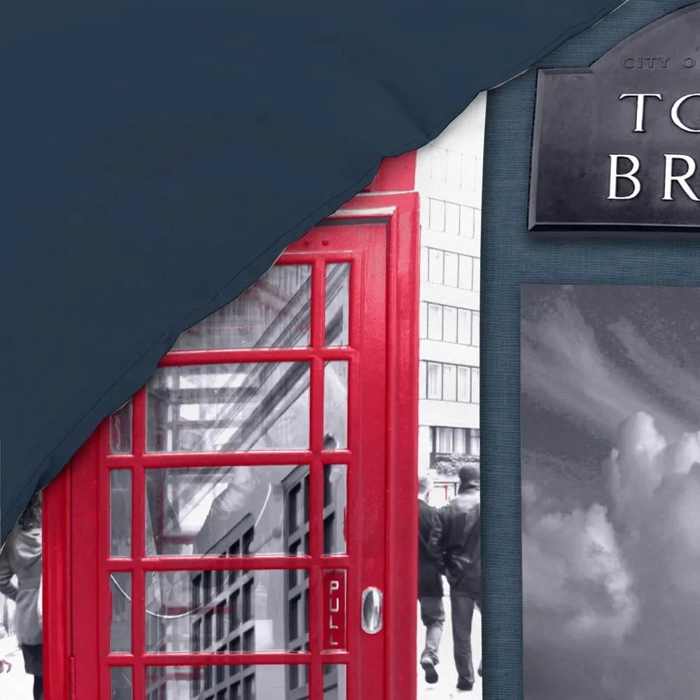 Sötétkék egyszemélyes pamut ágyneműhuzat 140x200 cm City London – douceur d'intérieur