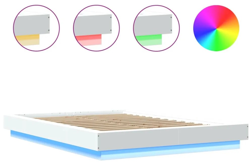 vidaXL fehér szerelt fa ágykeret LED-világítással 120 x 200 cm