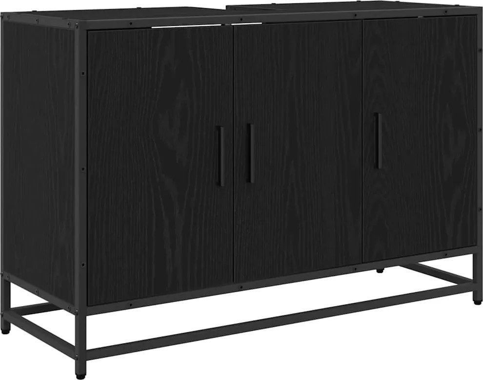vidaXL Fürdőszoba Székény ajtóval Fekete tölgy 90 x 33 x 60 cm Faanyag