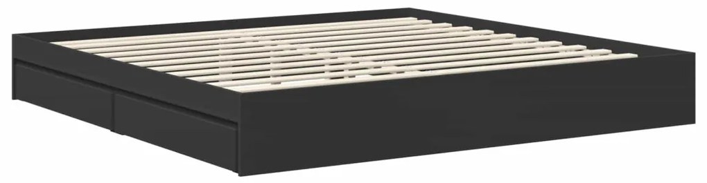 vidaXL Tárolós Ágy fejtámlával fiókkal Fekete 200 x 200 cm Faanyag