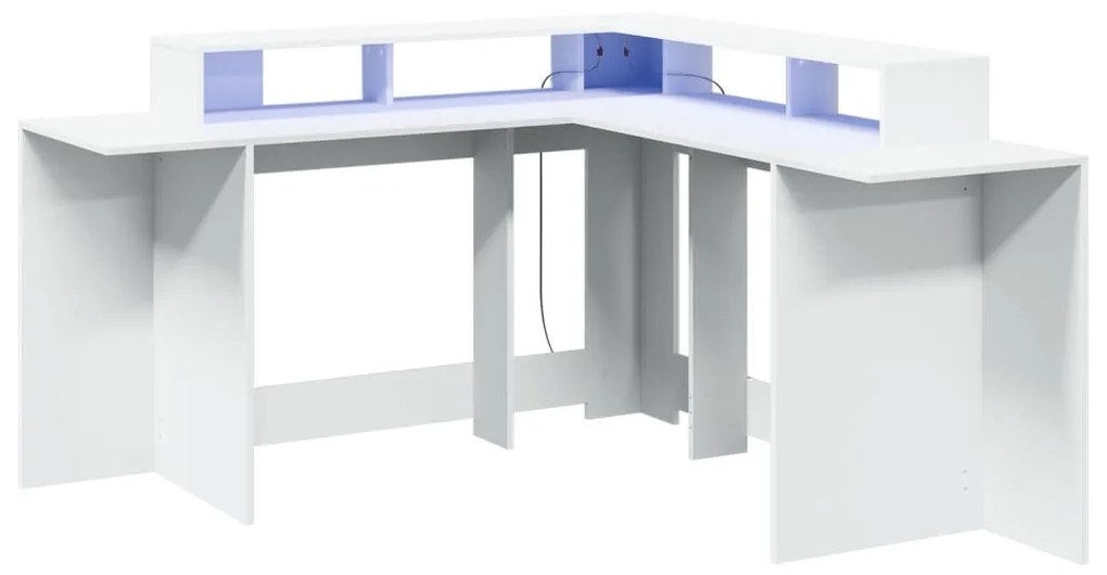 fehér szerelt fa íróasztal LED-világítással 152 x 152 x 91 cm