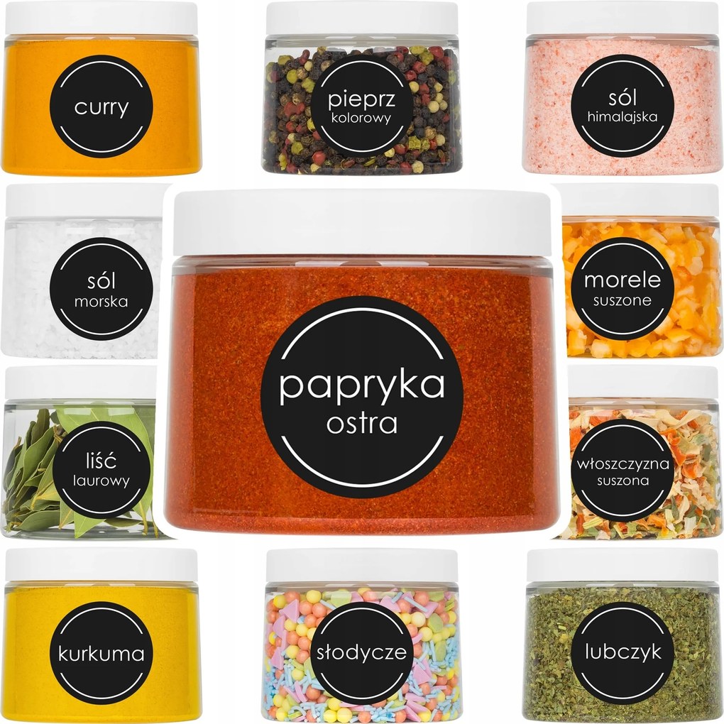 Fűszertartó Tégely Ömlesztett Termékek 200ml Öntapadós Címkék x12db