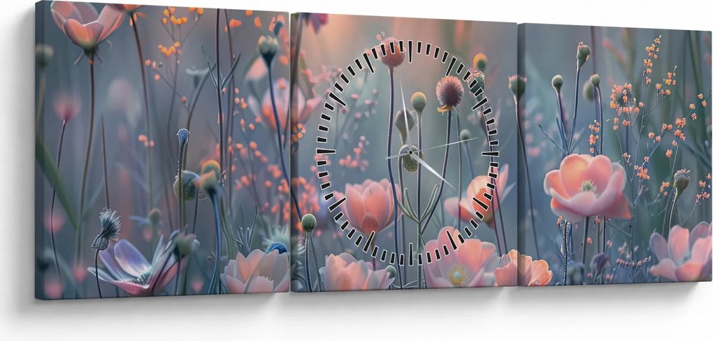 Kép - Virágok pasztell színekben (órával) (90x30 cm)