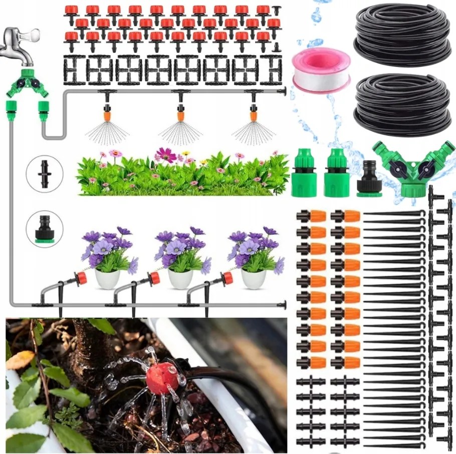 Öntözőrendszer A Zöldséges Üvegház Kertjéhez Az Ágyásokhoz Csepegtető Gyep